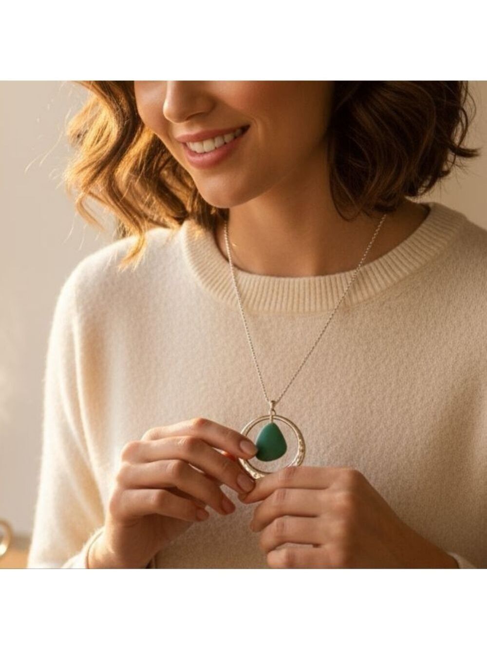 Past Life Sea Glass Silver Halo Necklace